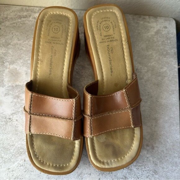 No Boundaries Y2K 90's Wood Chunky Sugar Pie Platform Patchwork Heels size 10 - Picture 4 of 11